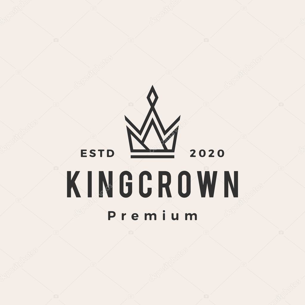 king crown hipster vintage logo vector icon illustration