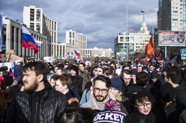 Moskova, Rusya, - 10 Mart 2019. İsteğe bağlı internet özgürlüğü Rusya ralli.