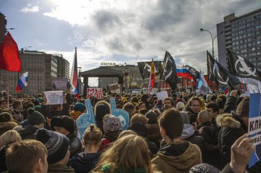 Moskova, Rusya, - 10 Mart 2019. İsteğe bağlı internet özgürlüğü Rusya ralli.