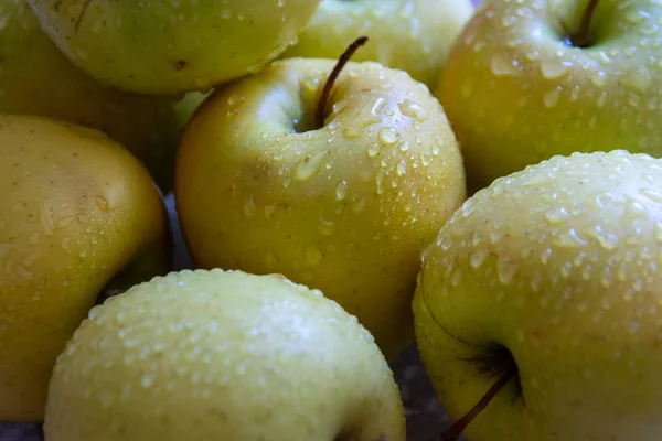 แอปเปิ้ลบนจานบนโต๊ะในครัว แอปเปิ้ล Chantecler — ภาพถ่ายสต็อก