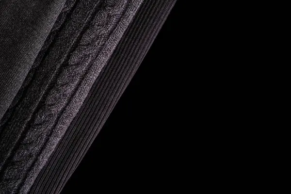 Drei verschiedene Muster des Wollstrickens. Ansicht von oben nach grau gestrickt — Stockfoto