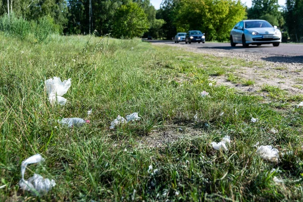 La spazzatura è sparsa sul ciglio della strada — Foto Stock