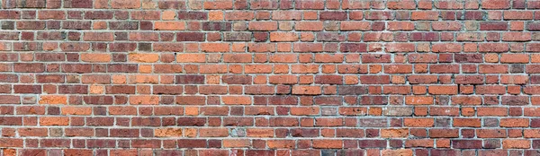 Panorama Einer Schäbigen Backsteinmauer Wand Aus Roten Und Braunen Ziegeln — Stockfoto