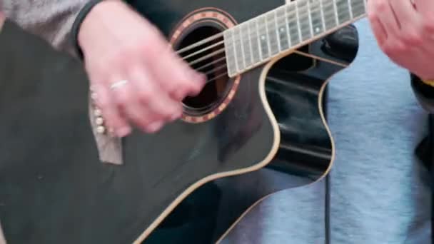Close Hands Street Musician Playing Electric Guitar Concert Street — Stock Video