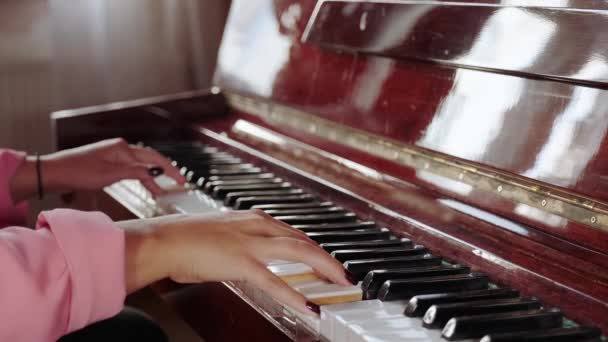Fille Apprend Jouer Piano Les Mains Fille Jouent Une Mélodie — Video