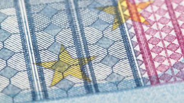 Mavi Avro banknotunun bir parçası. Küçük ayrıntıların bir kısmının kapatılması
