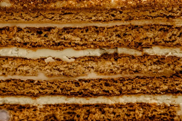 Close Textuur Laag Van Zoete Bladerdeeg Honingcake Als Achtergrond — Stockfoto