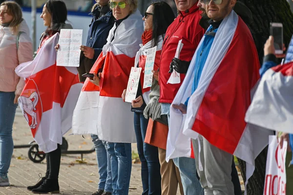 Riga Letônia Outubro 2020 Reunião Solidariedade Com Bielorrússia Para Libertação — Fotografia de Stock