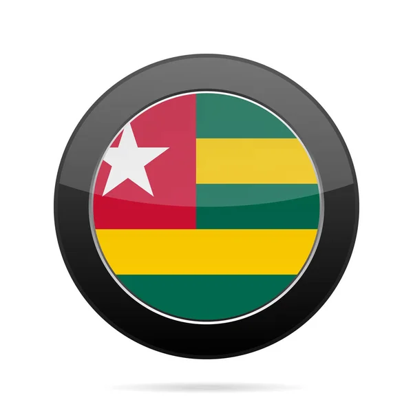 Nationalflagge Von Togo Glänzend Schwarzer Runder Knopf Mit Schatten — Stockvektor