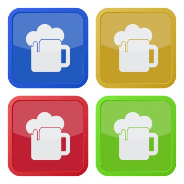 dört kare renkli düğmeler ve simgeler, köpüklü bira kümesi