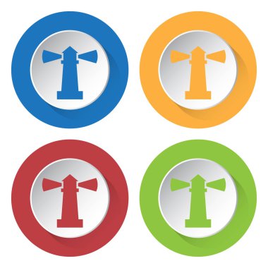 Dört set yuvarlak renkli düğmeler ve simgeler - deniz feneri.