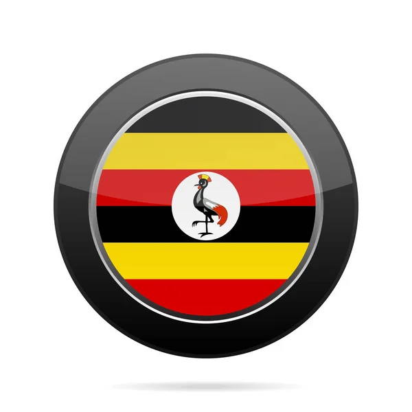 Nationalflagge Ugandas Glänzend Schwarzer Runder Knopf Mit Schatten — Stockvektor