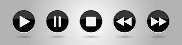 siyah müzik kontrol düğmeleri - gölgeli gri bir arka plan önünde beş icons set