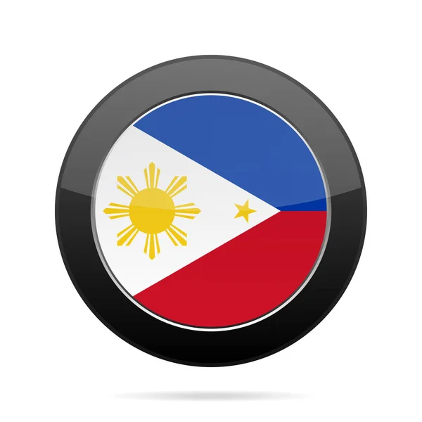 National Flag Philippines Shiny Black Button Shadow — Stock Vector