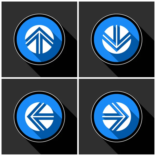 Four White Blue Arrows Black Shadows Different Directions Front Dark — Stock Vector