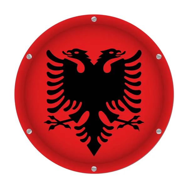 Στρογγυλή Μεταλλική Σημαία Της Αλβανίας Έξι Βίδες Μπροστά Από Ένα — Διανυσματικό Αρχείο