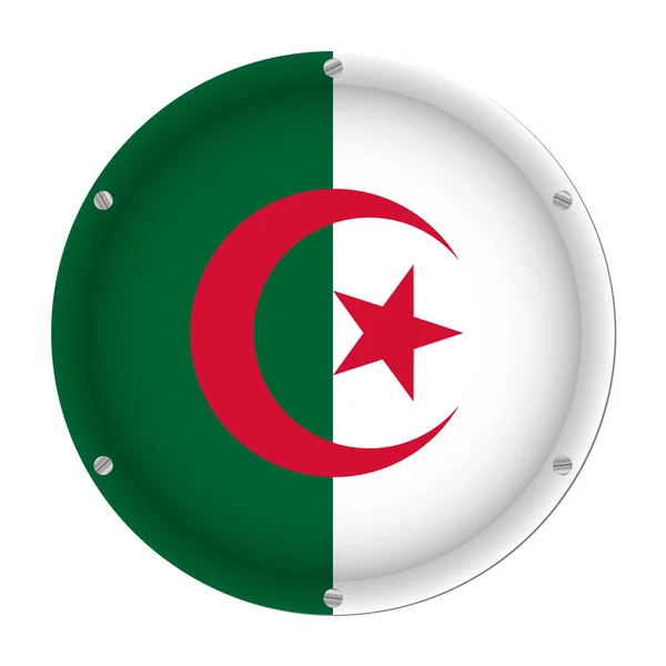 Στρογγυλή Μεταλλική Σημαία Της Αλγερίας Έξι Βίδες Μπροστά Από Ένα — Διανυσματικό Αρχείο