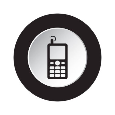 izole kutsal kişilerin resmi, siyah ve beyaz düğme anten ve sinyal ile siyah eski cep telefonu ile yuvarlak