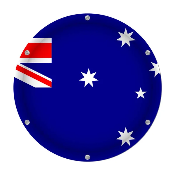 Runde Metallische Flagge Australiens Mit Sechs Schrauben Vor Weißem Hintergrund — Stockvektor