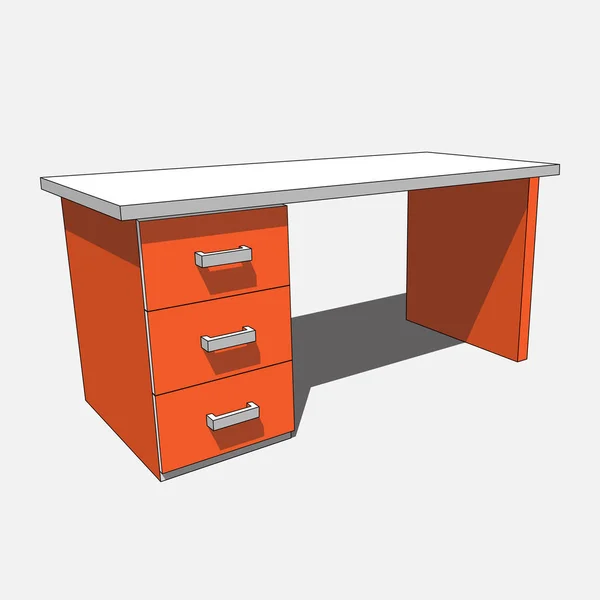 Three Dimensional Illustration Orange White Desk Three Drawers Shadow Front — Stock Vector