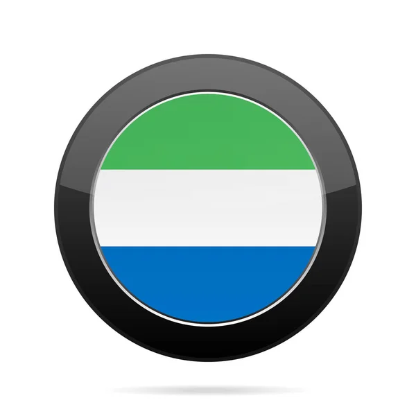 Εθνική Σημαία Της Σιέρα Λεόνε Γυαλιστερό Μαύρο Στρογγυλό Κουμπί Σκιά — Διανυσματικό Αρχείο