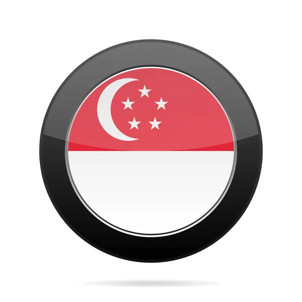 Bendera Nasional Singapura Tombol Bulat Hitam Berkilau Dengan Bayangan - Stok Vektor