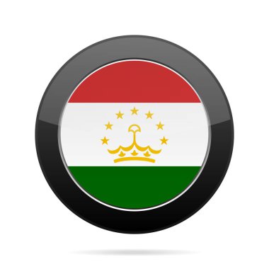 Tacikistan bayrağı. Parlak siyah yuvarlak düğmesi gölge ile.