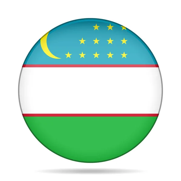 Національний Прапор Узбекистану Блискучі Чорна Кругла Кнопка Тінню — стоковий вектор