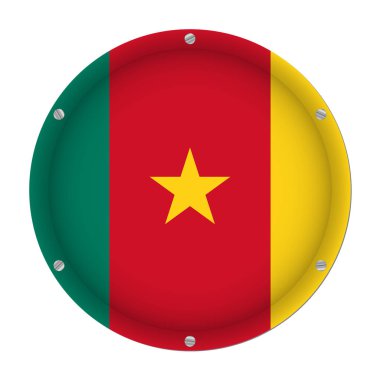 Kamerun Metalik bayrak beyaz arka plan önünde altı vidalar ile yuvarlak