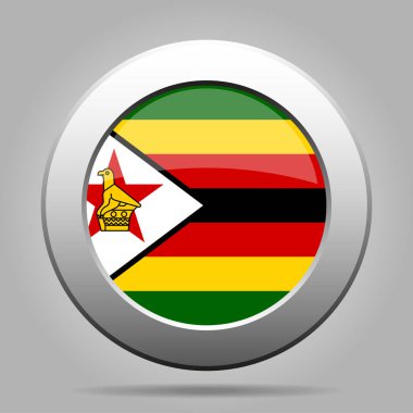 Zimbabve bayrağı. Parlak metal gri yuvarlak düğmeyle gölge.