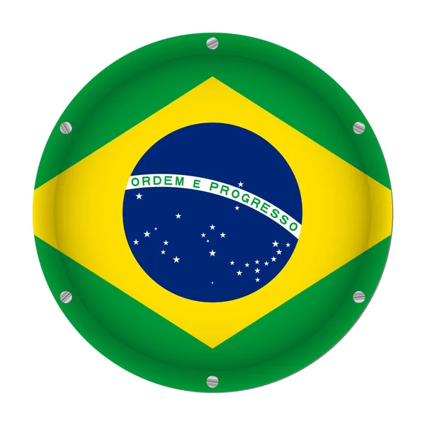 Bandeira Metálica Redonda Brasil Com Seis Parafusos Frente Fundo Branco — Vetor de Stock
