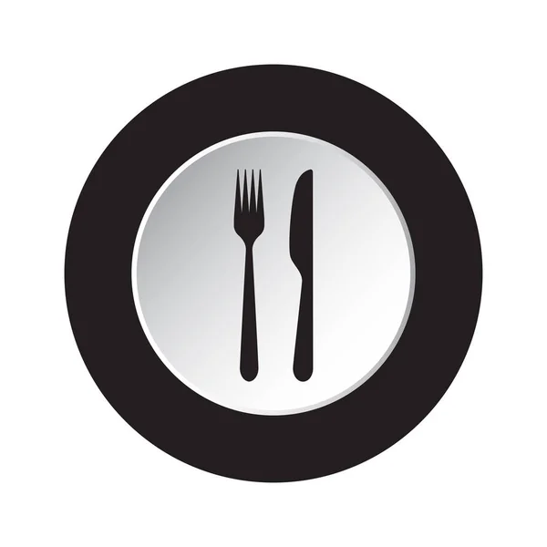 圆形独立黑白按钮图标 叉子和刀 — 图库矢量图片