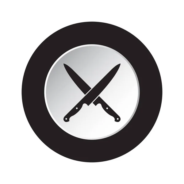 Icono Botón Blanco Negro Aislado Redondo Dos Cuchillos Cocina Cruzados — Vector de stock