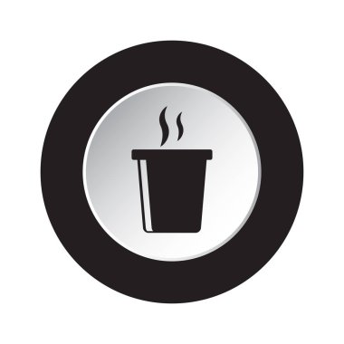 yuvarlak izole siyah beyaz düğme simgesi - lokanta sıcak içecek dumanlı