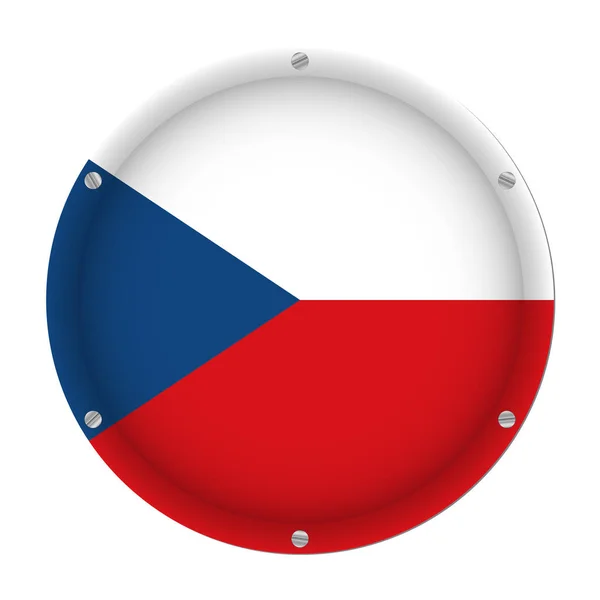 Drapelul Metalic Rotund Republicii Cehe Șase Șuruburi Fața Unui Fundal — Vector de stoc