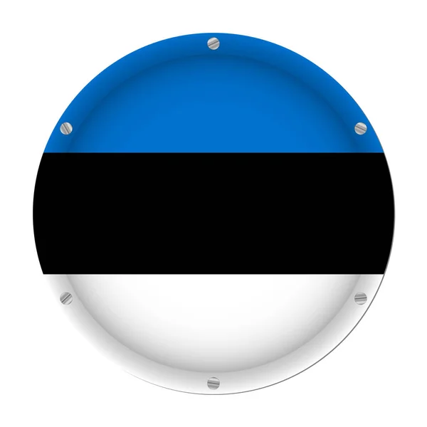 Στρογγυλή Μεταλλική Σημαία Της Εσθονίας Έξι Βίδες Μπροστά Από Ένα — Διανυσματικό Αρχείο