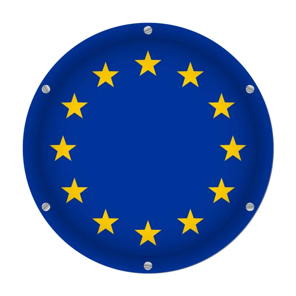 Drapeau Métallique Rond Union Européenne Avec Six Vis Devant Fond — Image vectorielle