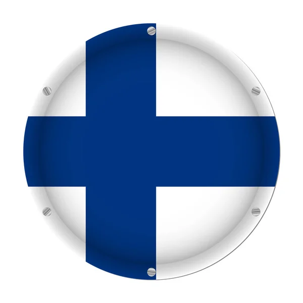 Bandera Metálica Redonda Finlandia Con Seis Tornillos Delante Fondo Blanco — Vector de stock