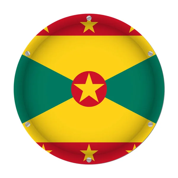 Bandeira Metálica Redonda Granada Com Seis Parafusos Frente Fundo Branco — Vetor de Stock