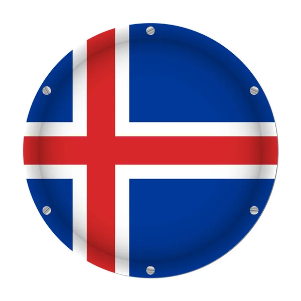 Bandeira Metálica Redonda Islândia Com Seis Parafusos Frente Fundo Branco — Vetor de Stock