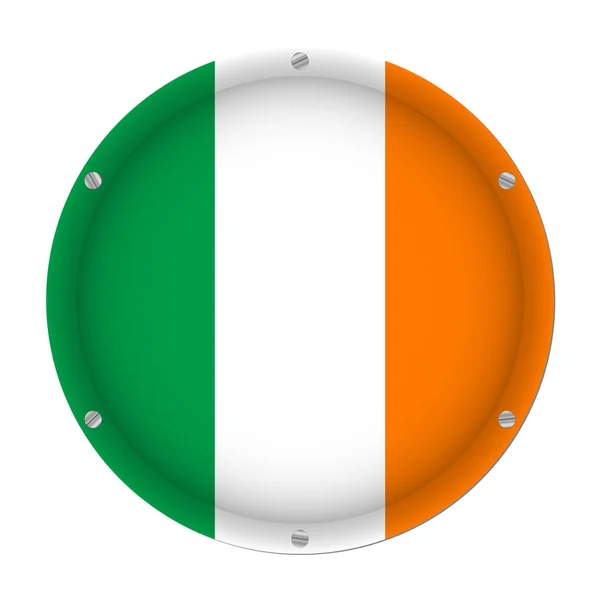 Круглый Металлический Флаг Ирландии Шестью Винтами Белом Фоне — стоковый вектор