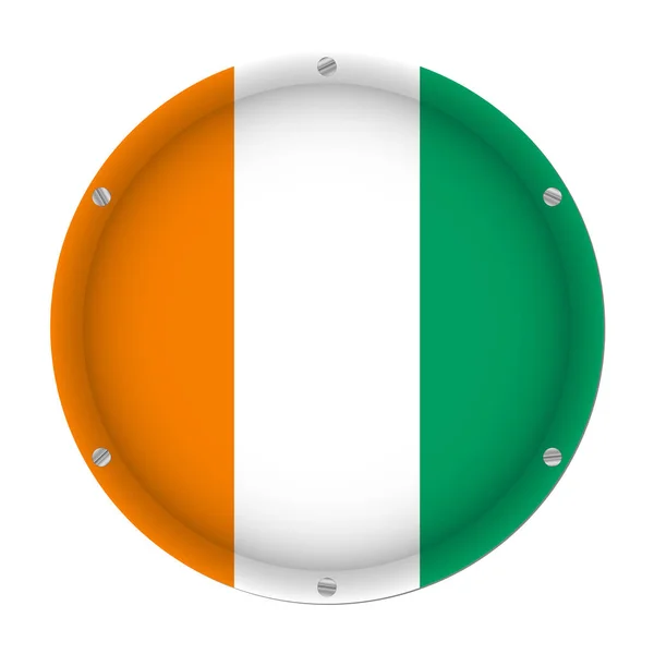 Круглый Металлический Флаг Кот Ивуара Шестью Винтами Белом Фоне — стоковый вектор