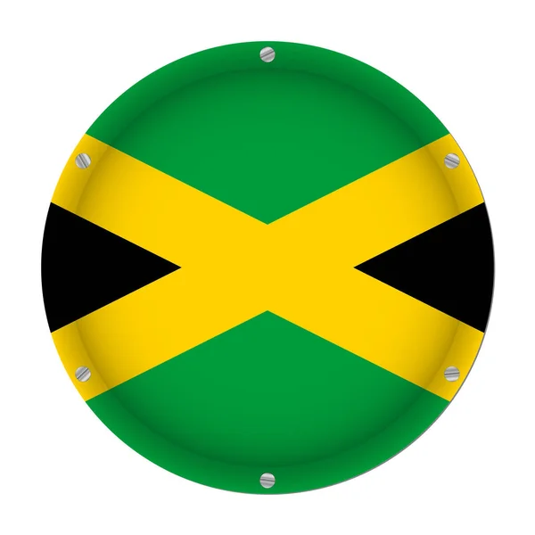 Runde Metallfahne Aus Jamaica Mit Sechs Schrauben Vor Weißem Hintergrund — Stockvektor