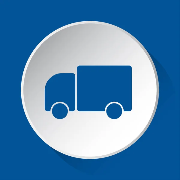 货车车 蓝色正方形背景前白色按钮上的简单蓝色图标 — 图库矢量图片