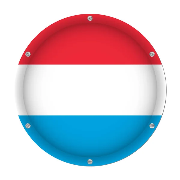 Kulaté Kovové Vlajka Lucemburska Šesti Šrouby Před Bílým Pozadím — Stockový vektor