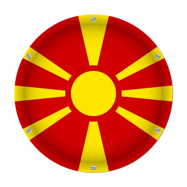 Bandera Metálica Redonda Macedonia Con Seis Tornillos Delante Fondo Blanco — Archivo Imágenes Vectoriales