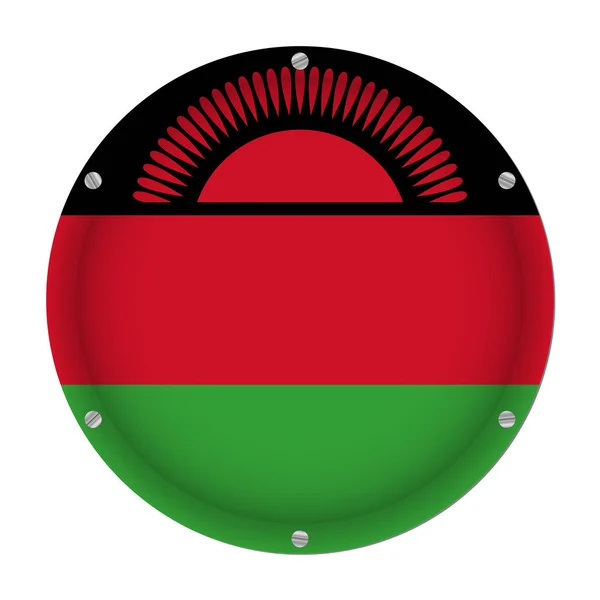 Bandera Metálica Redonda Malawi Con Seis Tornillos Delante Fondo Blanco — Vector de stock