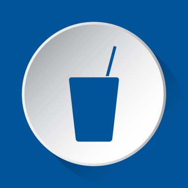 Lokanta soğuk içecek saman - mavi simgesine basit: gölgeli mavi kare arka plan önünde beyaz düğmesi ile