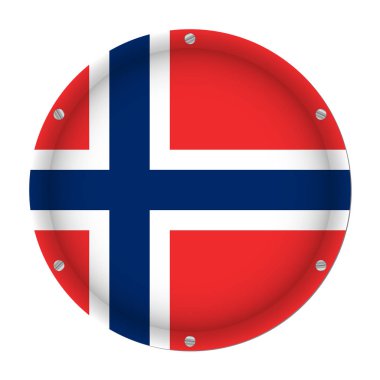 Norveç Metalik bayrak beyaz arka plan önünde altı vidalar ile yuvarlak