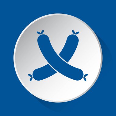 iki çapraz sosis - mavi simgesine basit: gölgeli mavi kare arka plan önünde beyaz düğmesi